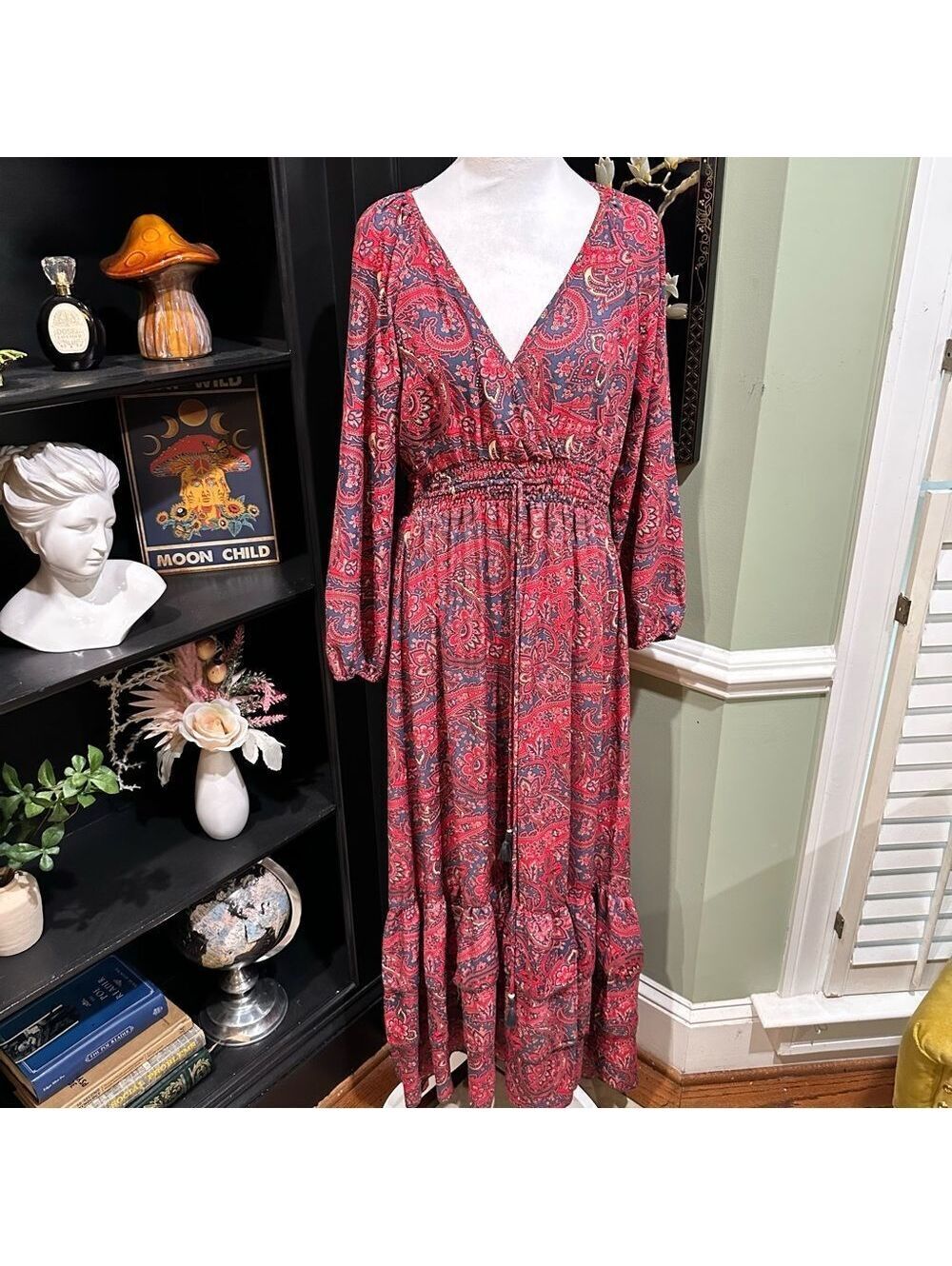 Anthropologies Chaudry  Boho Paisley Smocked Waist Maxi Dress - Size Small